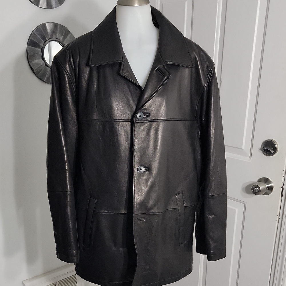 Linea Uomo Men's Black Soft Genuine Leather Three- Quarter Coat Size Large